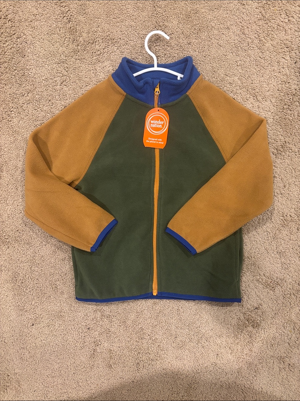 wonder nation Olive & Mustard Colorblock Fleece Jacket with Royal Trim